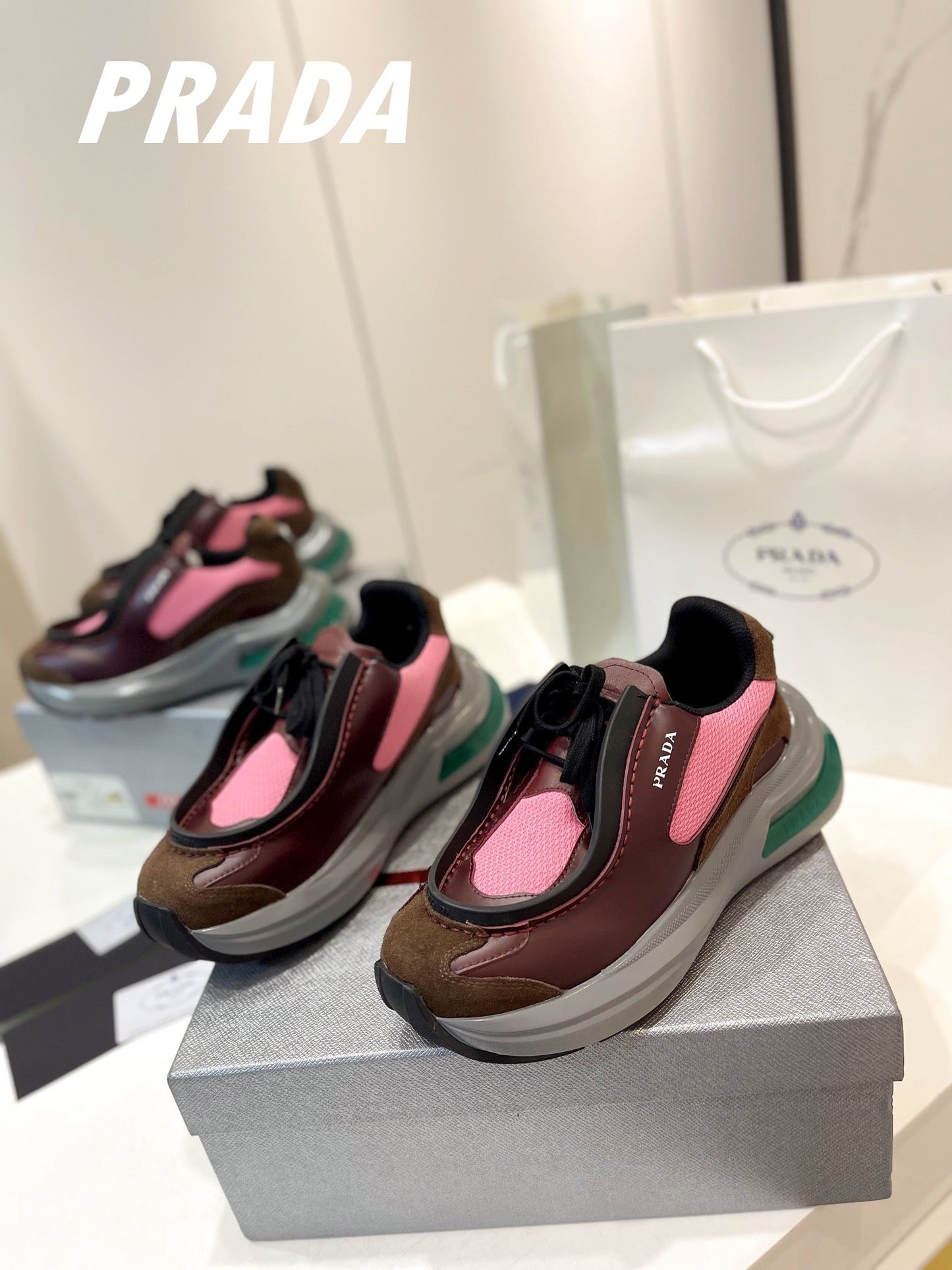 PRA SYSTEME BRUSHED SNEAKERS WINE AND PINK CALFSKIN - 34
