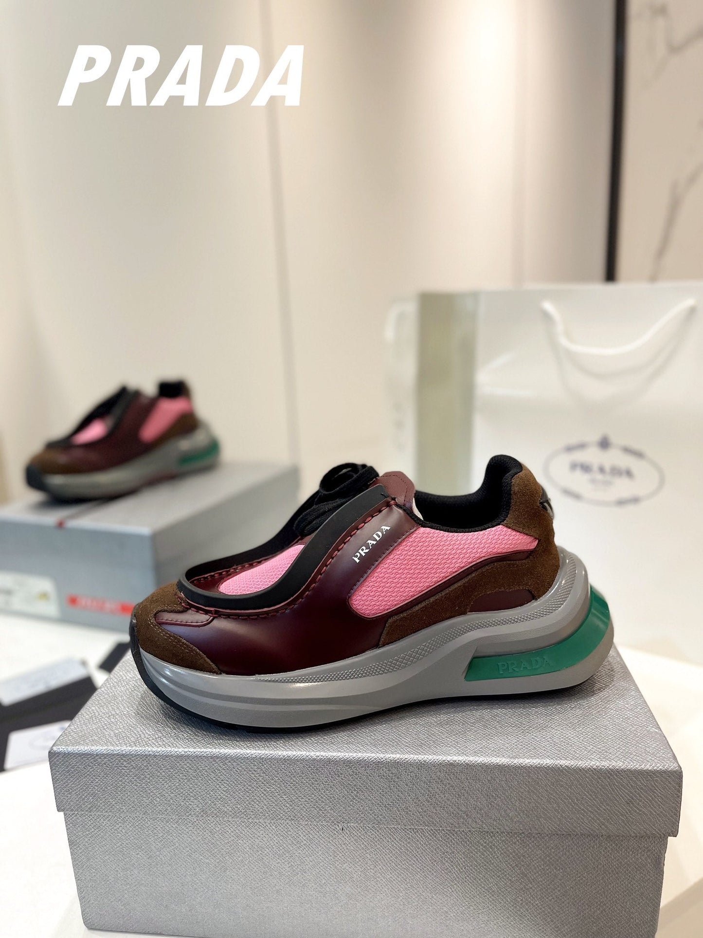 PRA SYSTEME BRUSHED SNEAKERS WINE AND PINK CALFSKIN - 34