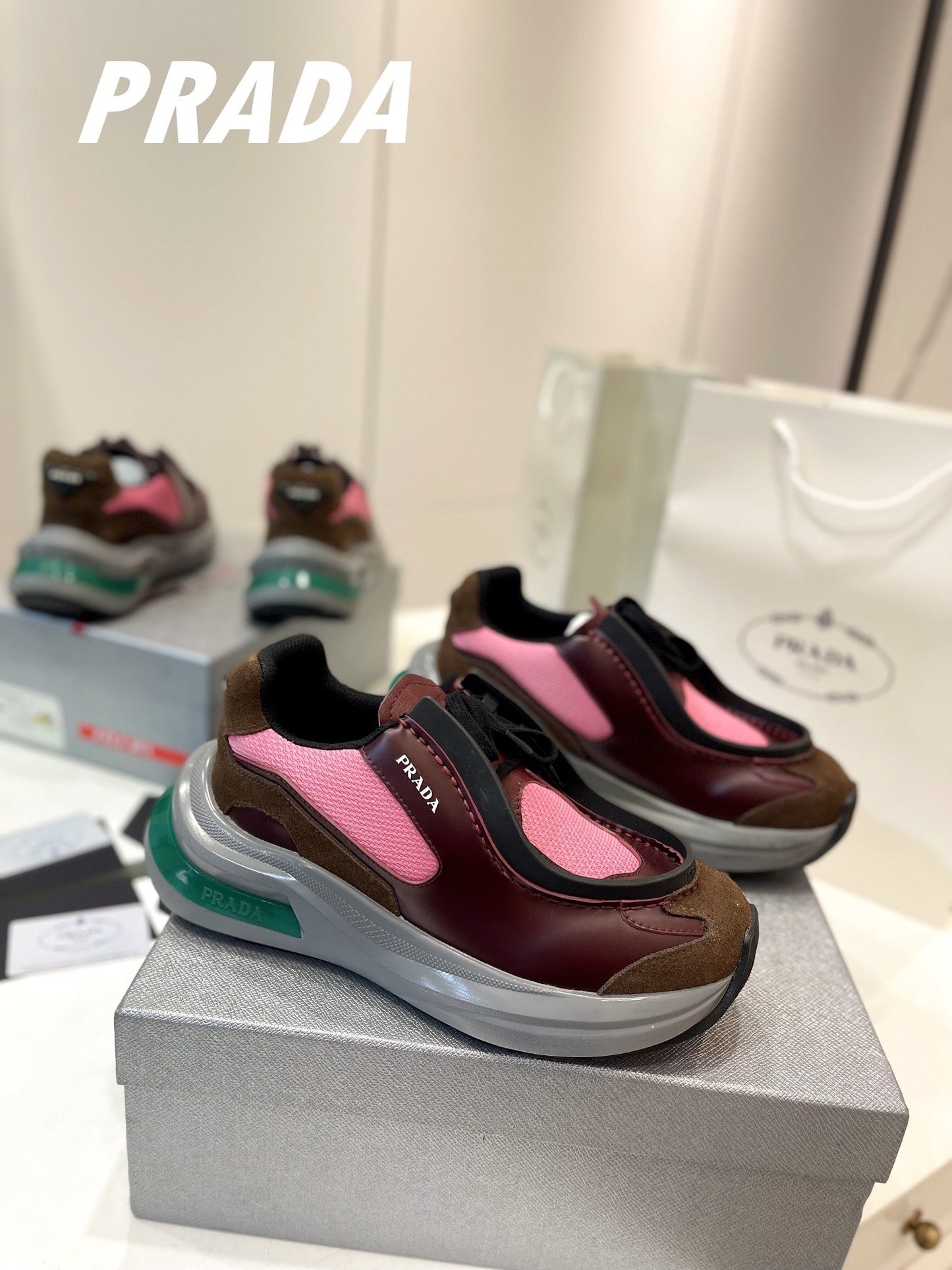 PRA SYSTEME BRUSHED SNEAKERS WINE AND PINK CALFSKIN - 34