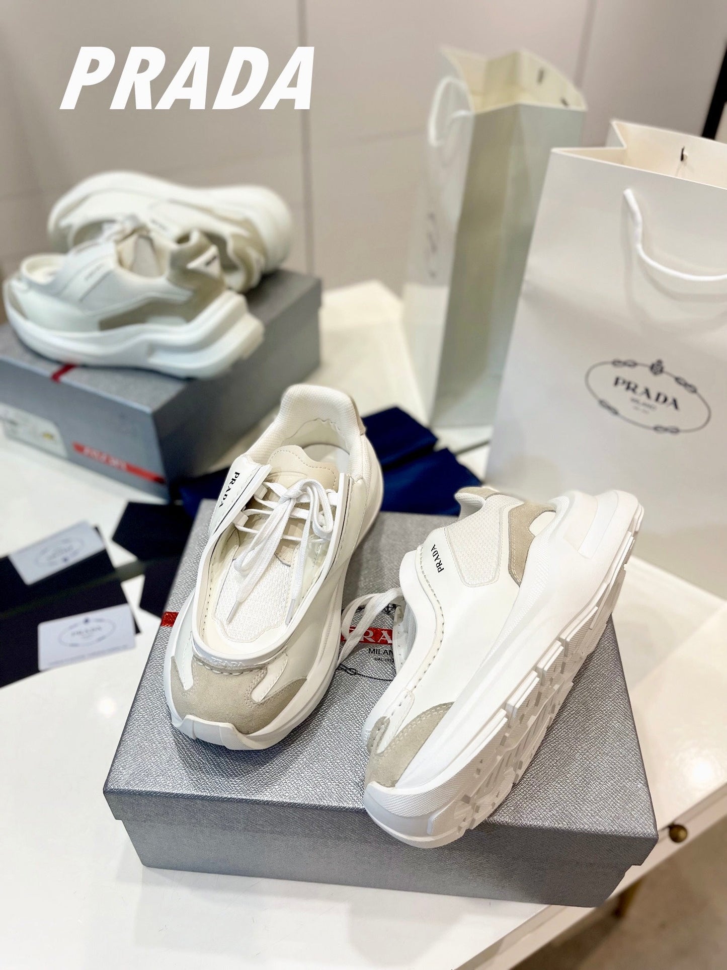 PRA SYSTEME BRUSHED SNEAKERS WHITE CALFSKIN - 34