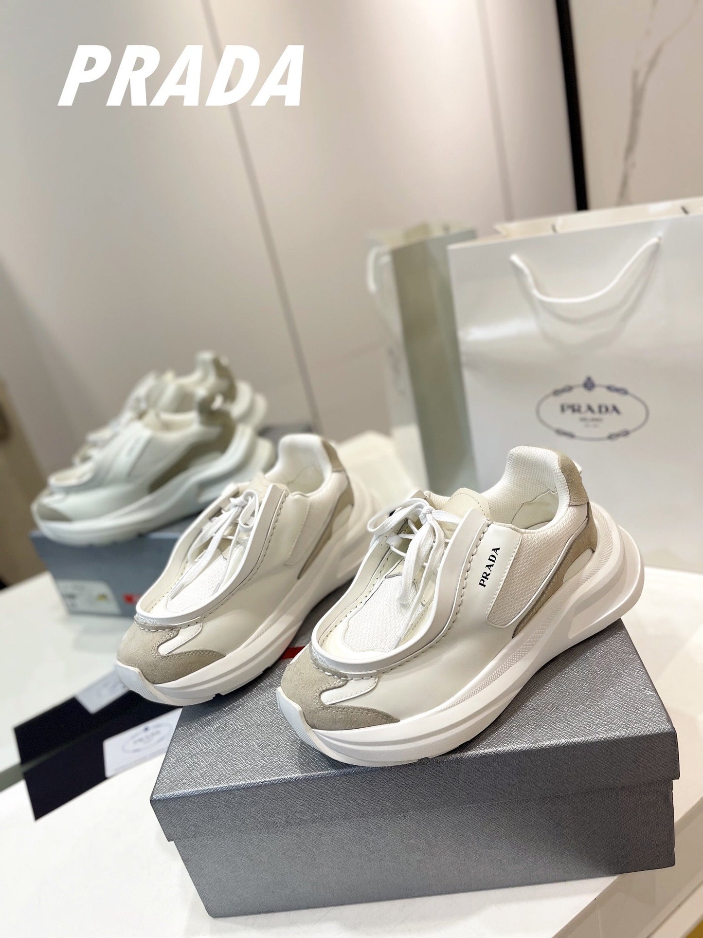 PRA SYSTEME BRUSHED SNEAKERS WHITE CALFSKIN - 34