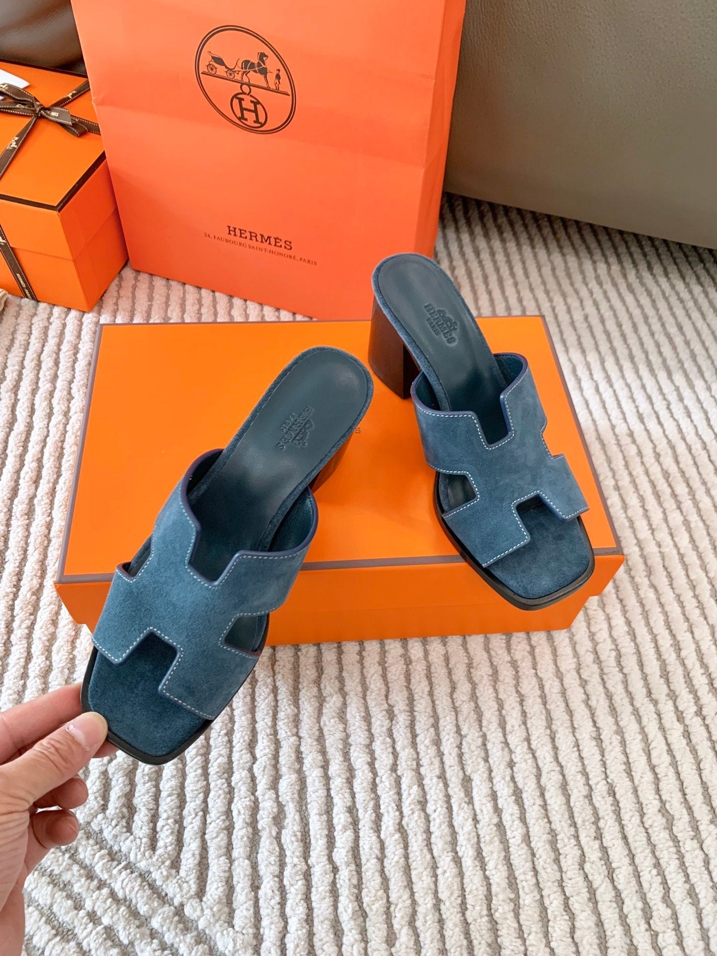 HELIA 60 SANDAL IN STONE BLUE SUEDE - 35