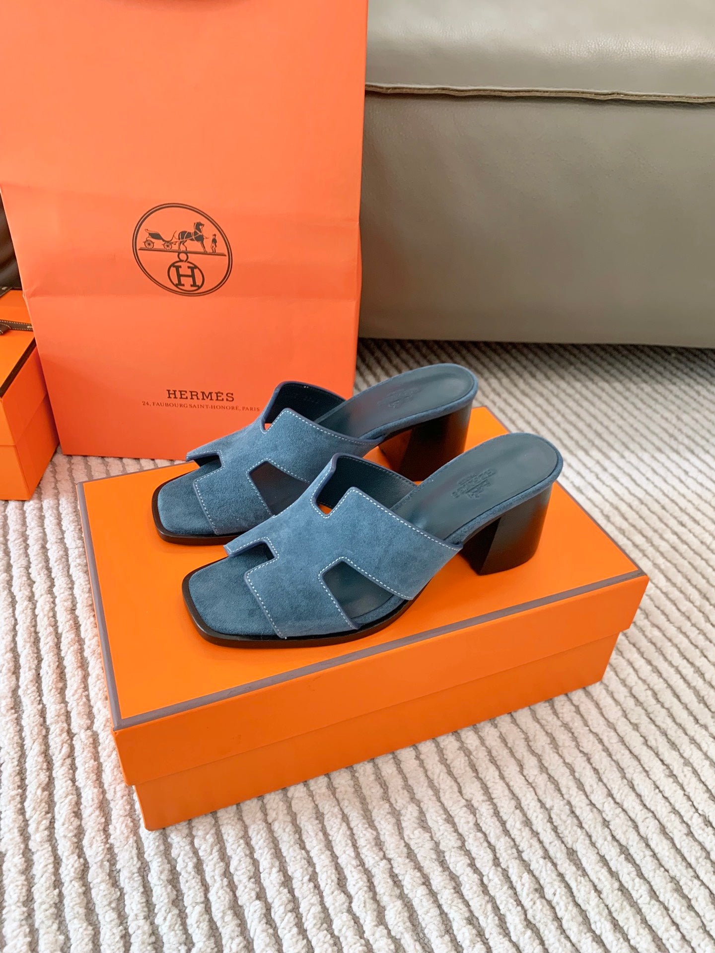 HELIA 60 SANDAL IN STONE BLUE SUEDE - 35