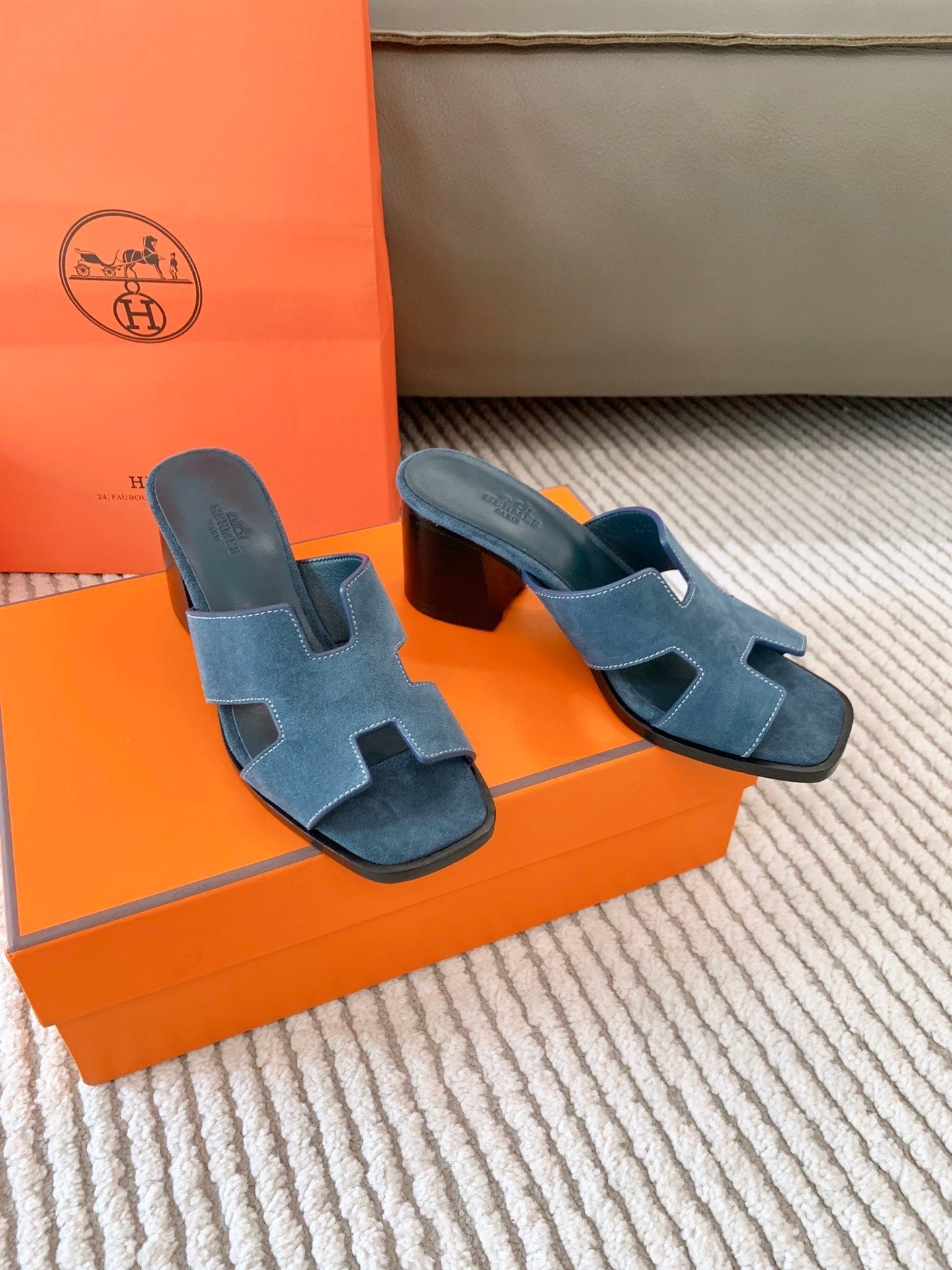 HELIA 60 SANDAL IN STONE BLUE SUEDE - 35