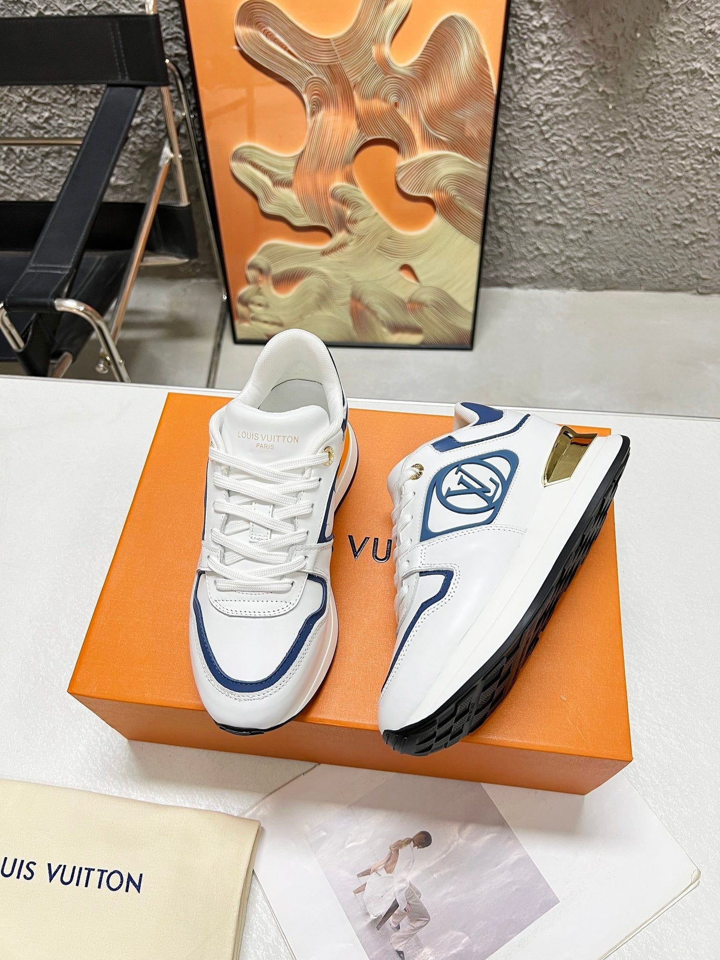 LV WOMEN SNEAKER IN WHITE MIX BLUE CALFSKIN - 35