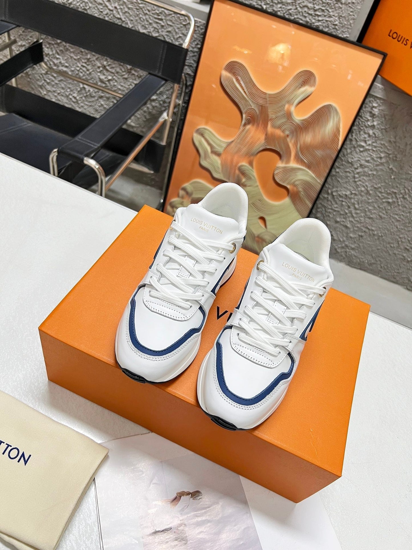 LV WOMEN SNEAKER IN WHITE MIX BLUE CALFSKIN - 35