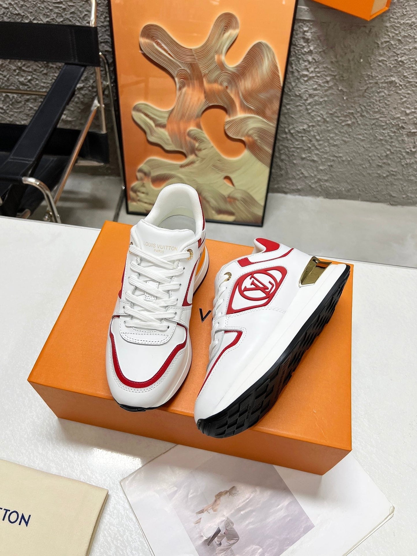LV WOMEN SNEAKER IN WHITE MIX CHERRY RED CALFSKIN - 35