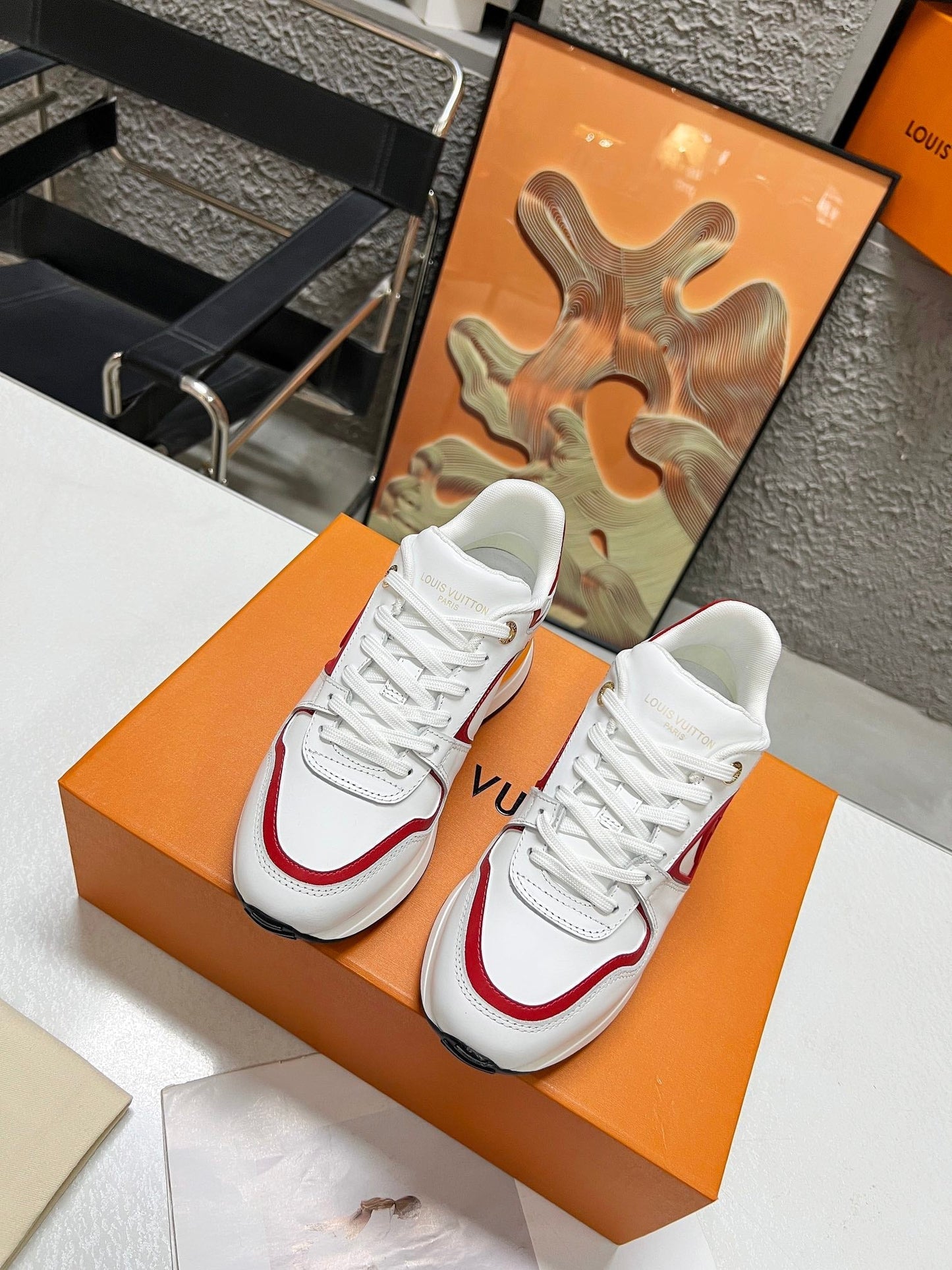 LV WOMEN SNEAKER IN WHITE MIX CHERRY RED CALFSKIN - 35