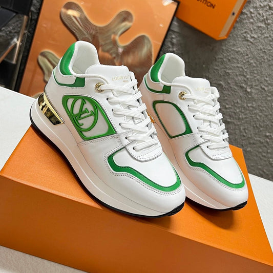 LV WOMEN SNEAKER IN WHITE MIX GREEN CALFSKIN - 35