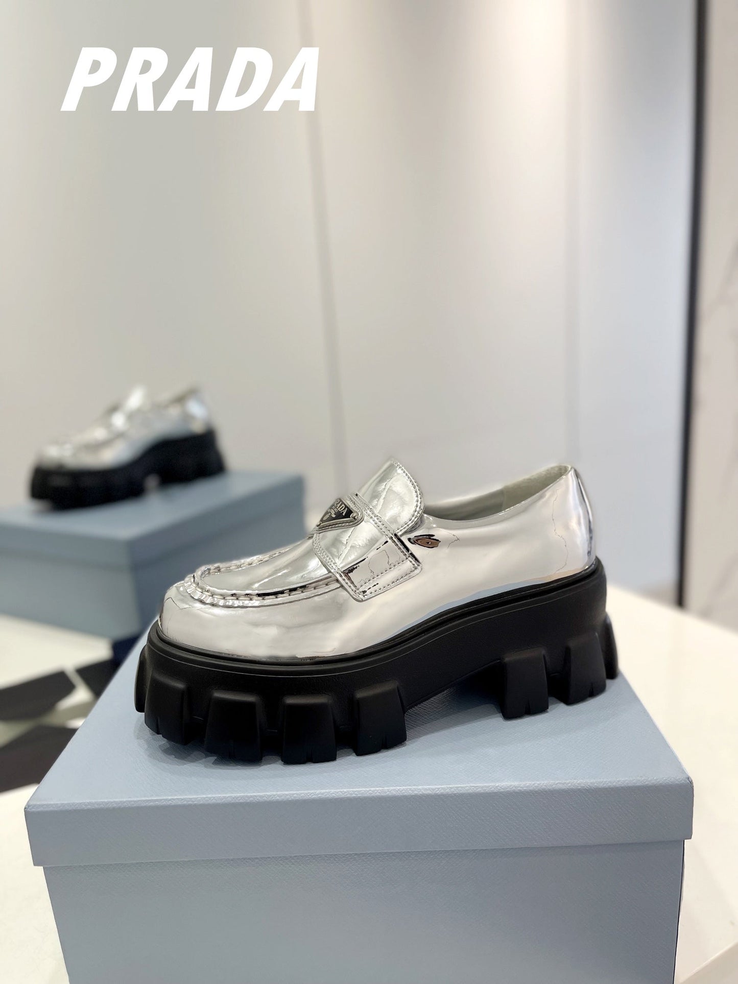 PRA BRUSHED LEATHER MONOLITH LOAFERS SILVER - 35