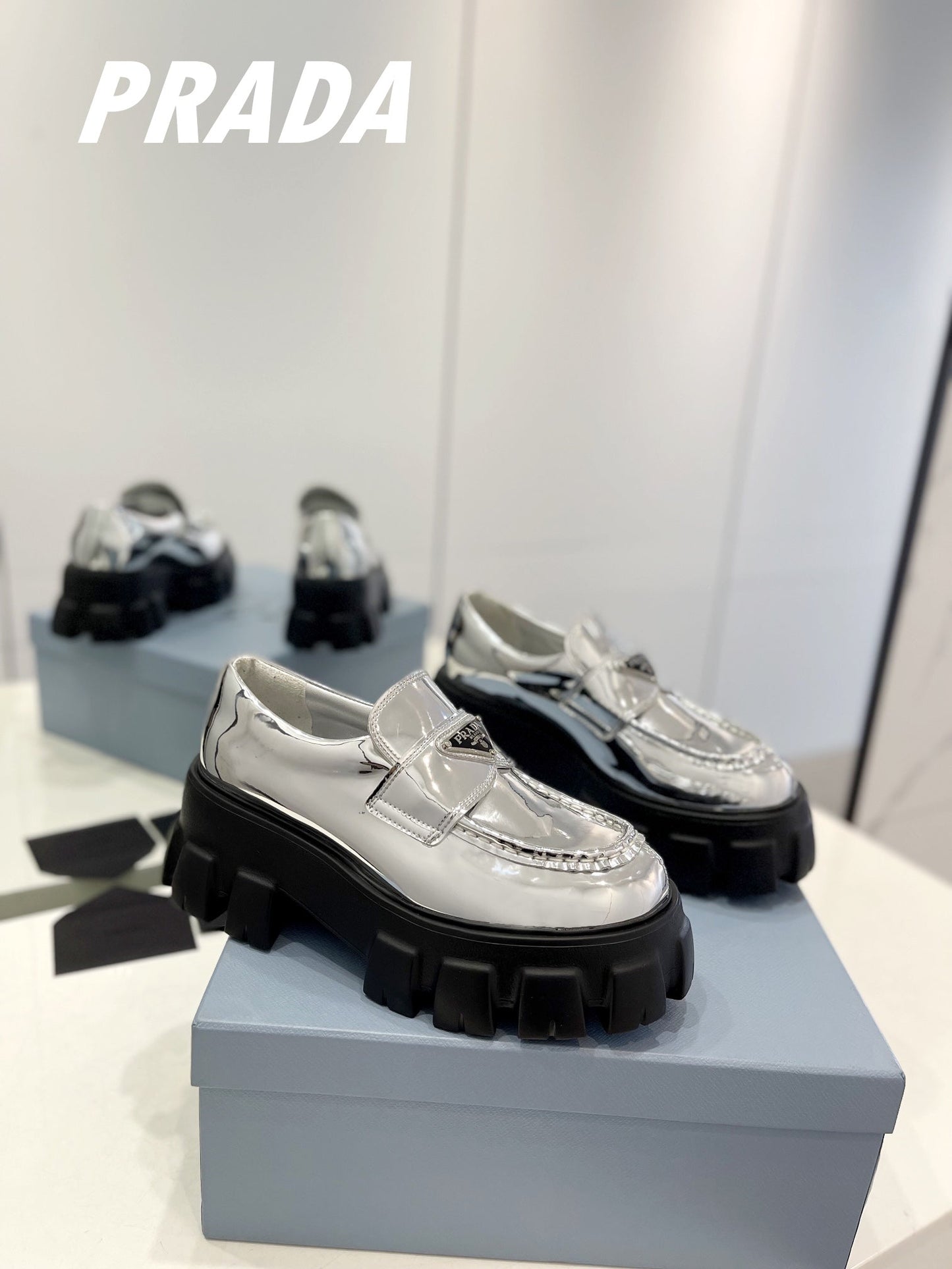 PRA BRUSHED LEATHER MONOLITH LOAFERS SILVER - 35