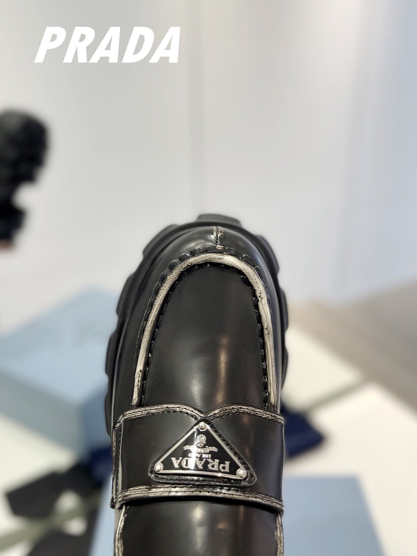 PRA BRUSHED LEATHER MONOLITH LOAFERS BLACK-SILVER BORDER - 34