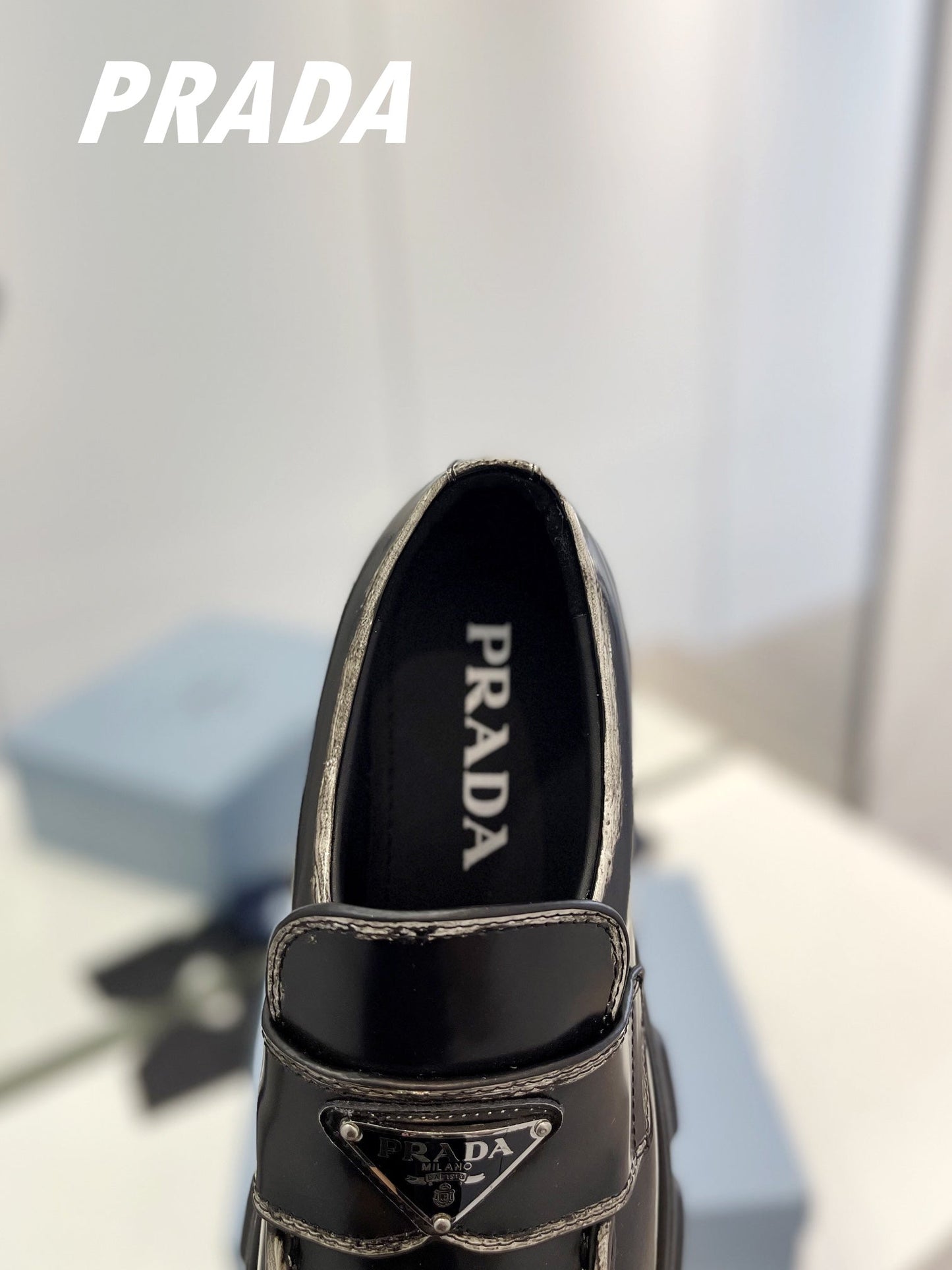 PRA BRUSHED LEATHER MONOLITH LOAFERS BLACK-SILVER BORDER - 34