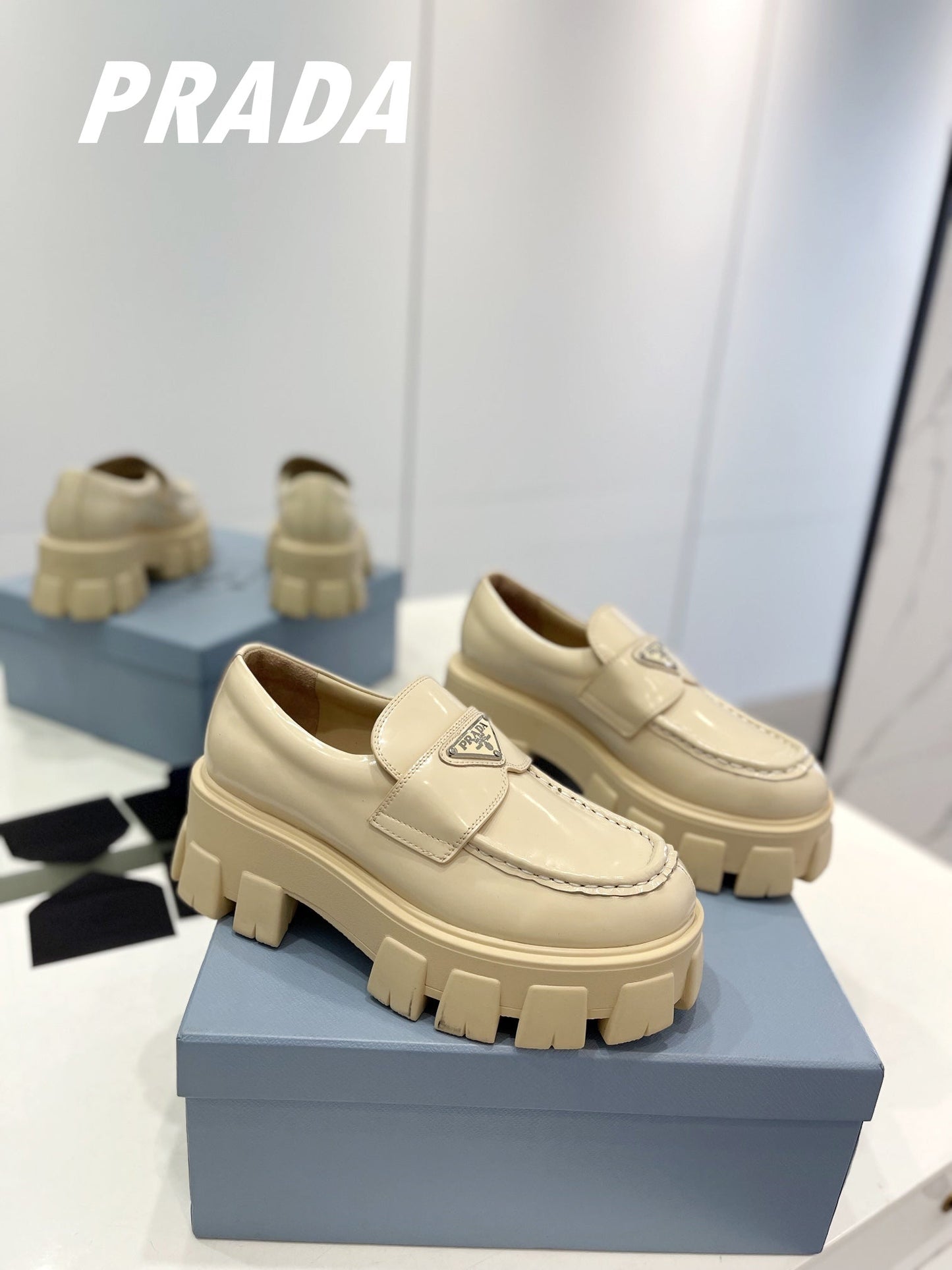 PRA BRUSHED LEATHER MONOLITH LOAFERS BEIGE - 34