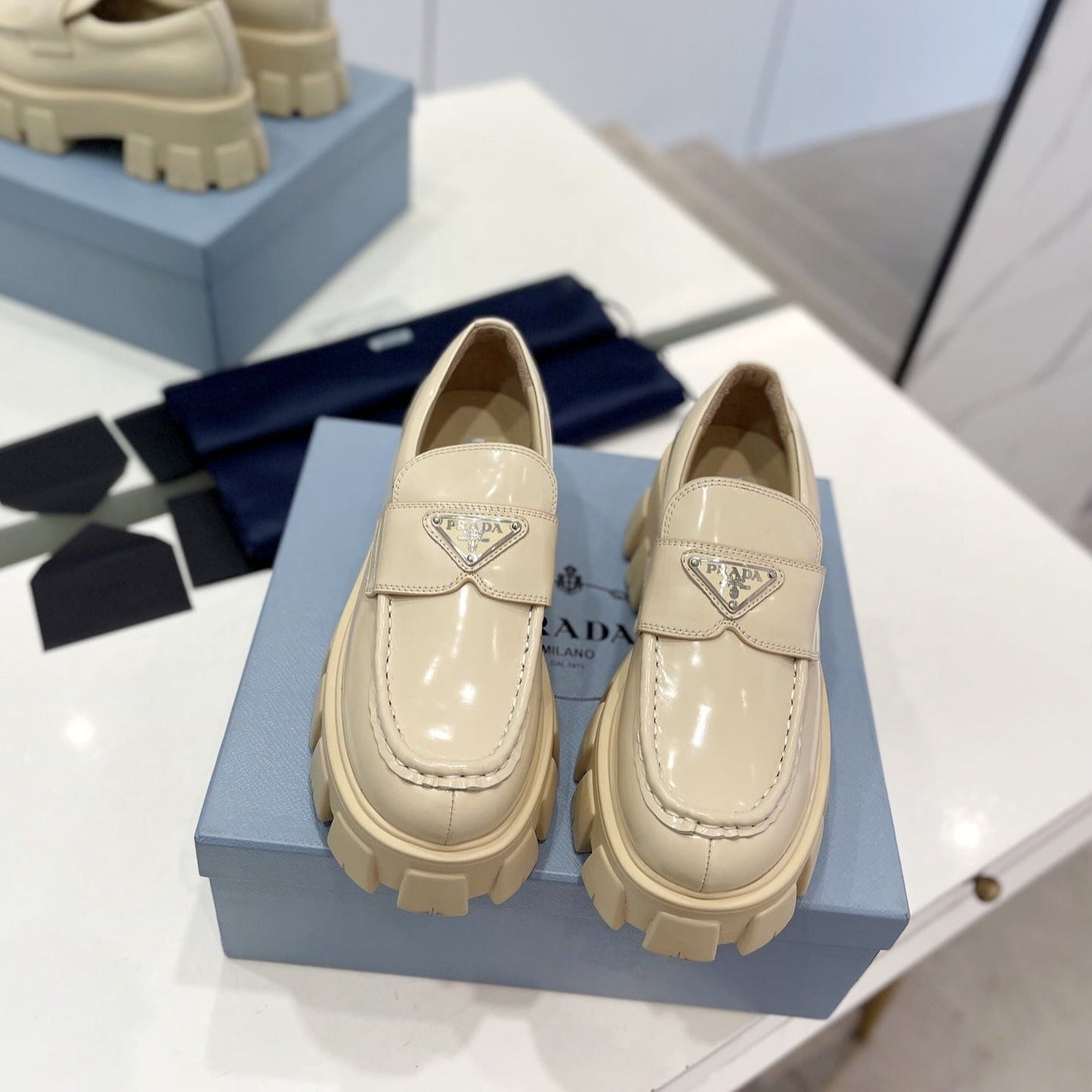 PRA BRUSHED LEATHER MONOLITH LOAFERS BEIGE - 34