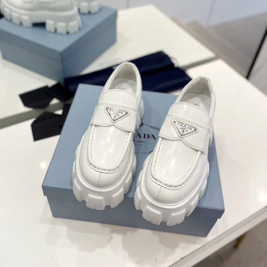 PRA BRUSHED LEATHER MONOLITH LOAFERS WHITE - 34