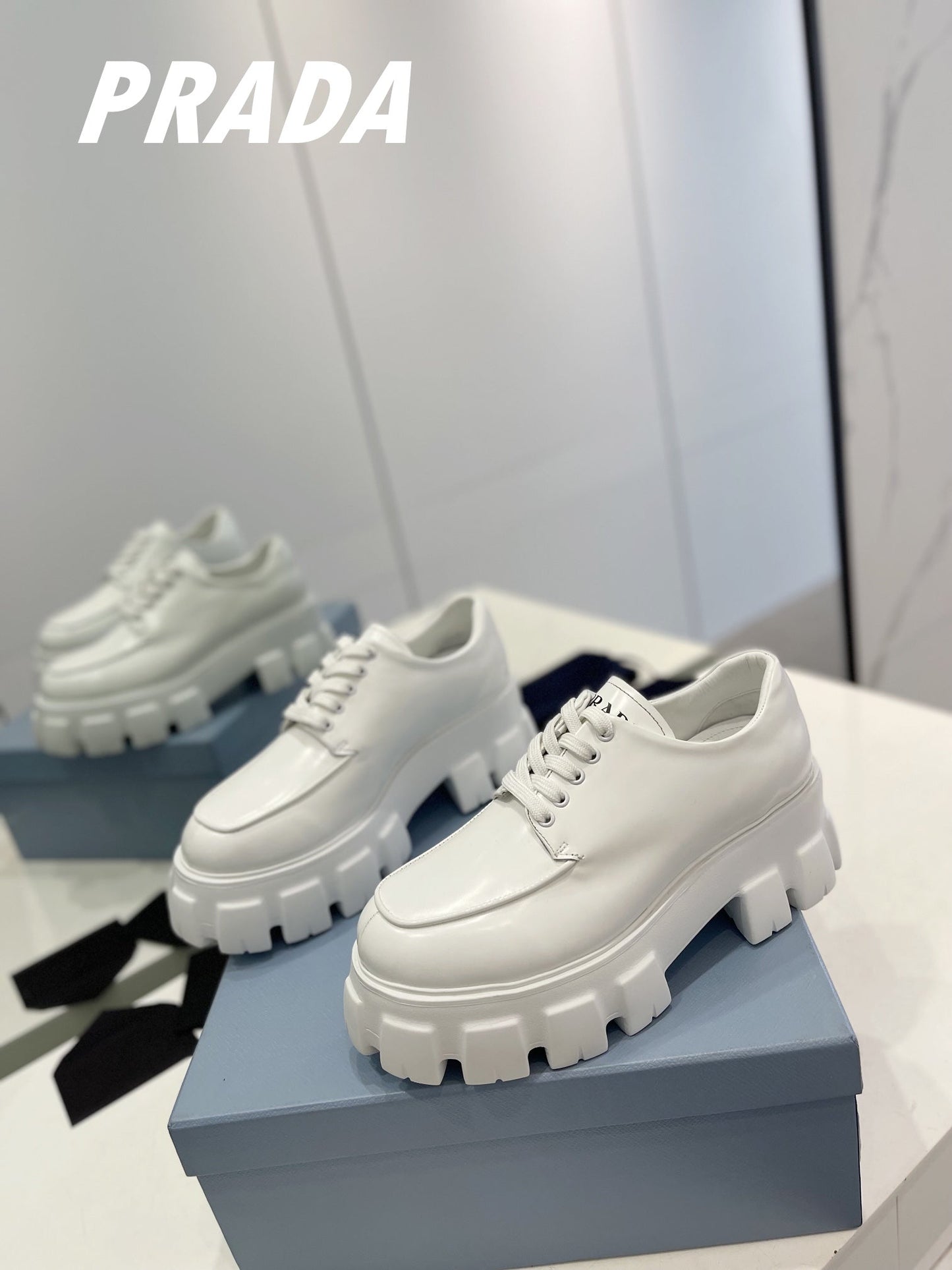 PRA BRUSHED LEATHER MONOLITH LACE-UP LOAFERS WHITE - 35