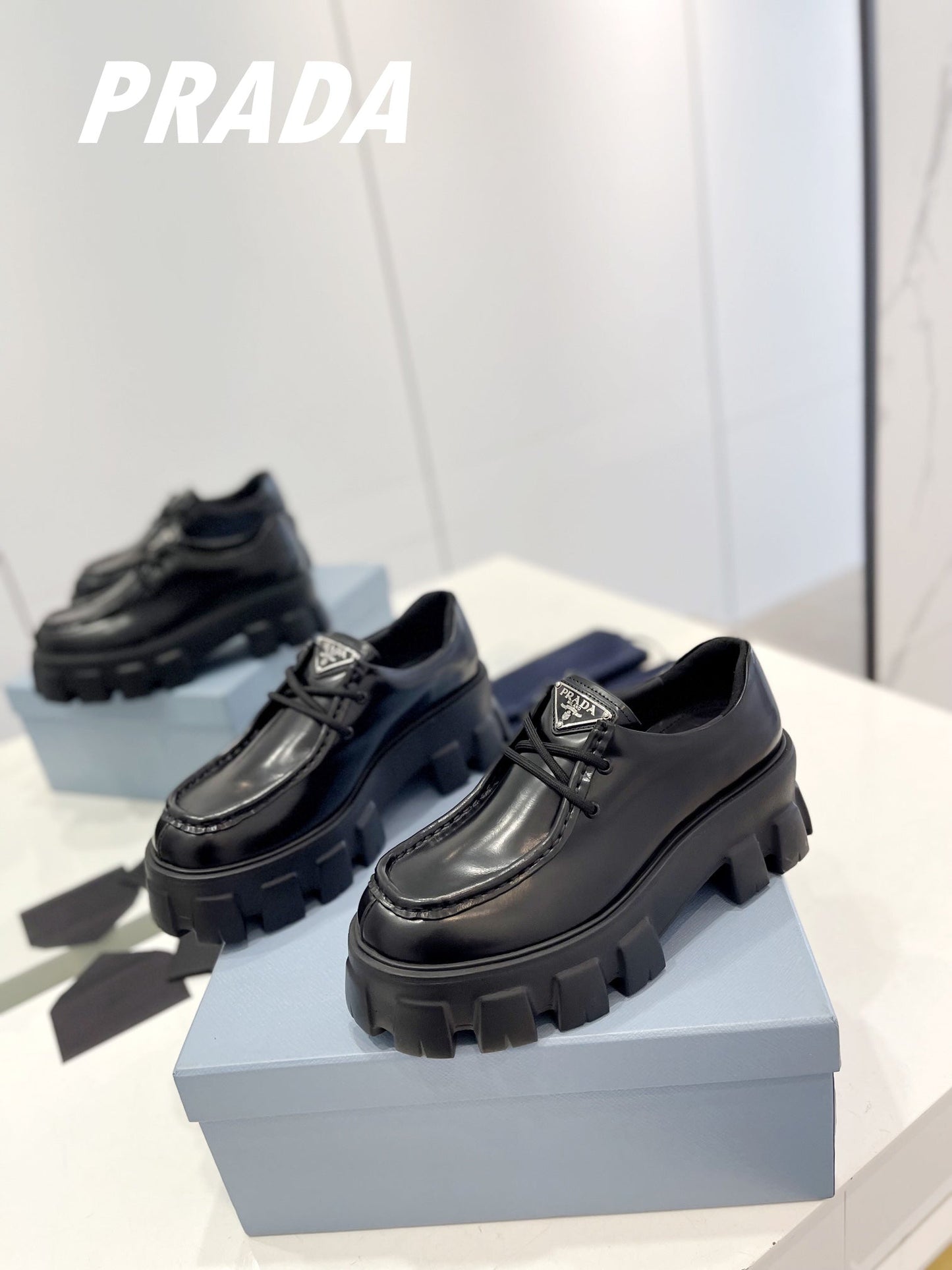 PRA MONOLITH LACE-UP LOAFERS BLACK CALFSKIN - 35