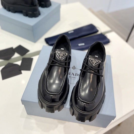 PRA MONOLITH LACE-UP LOAFERS BLACK CALFSKIN - 35