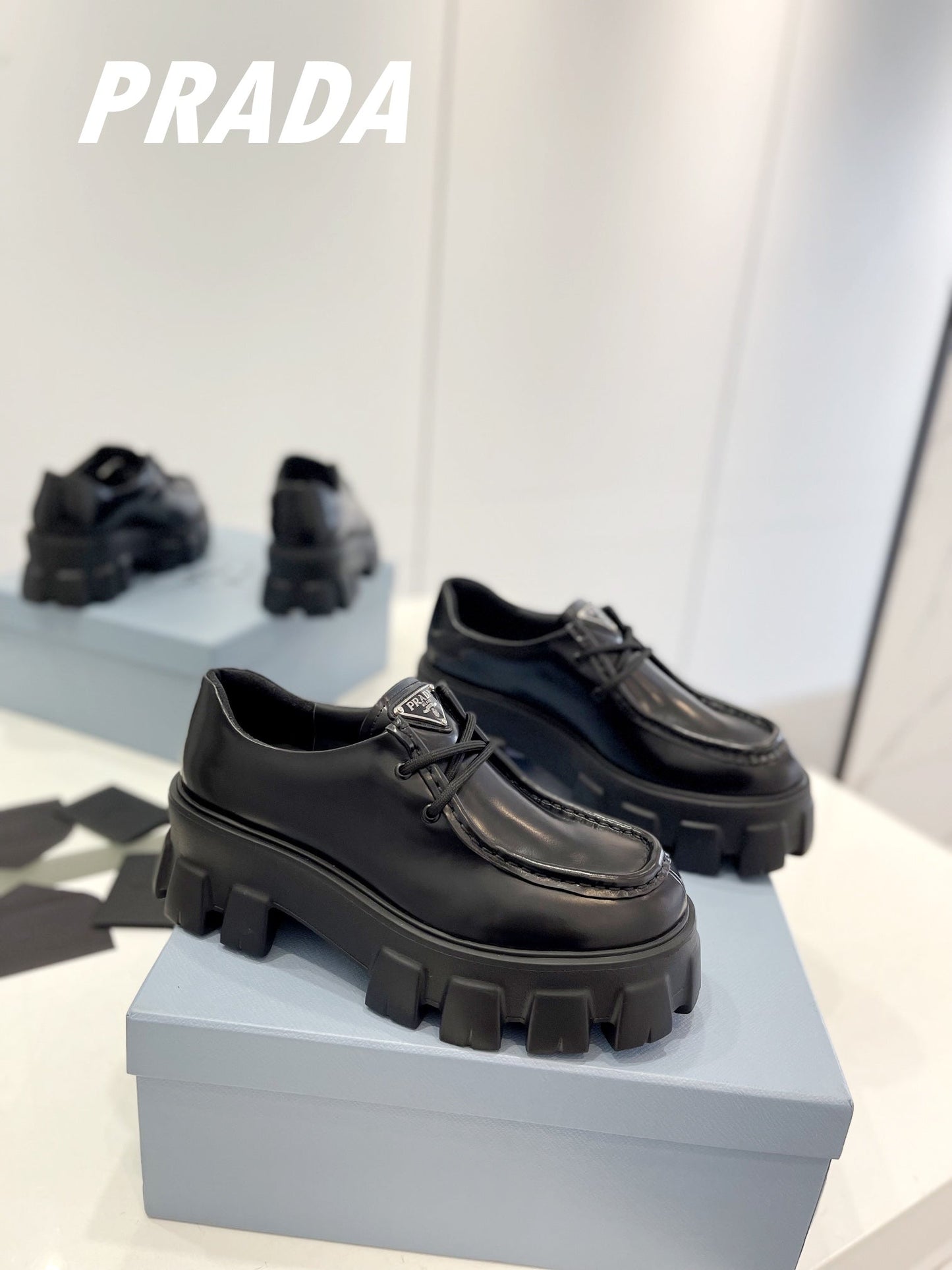 PRA MONOLITH LACE-UP LOAFERS BLACK CALFSKIN - 35