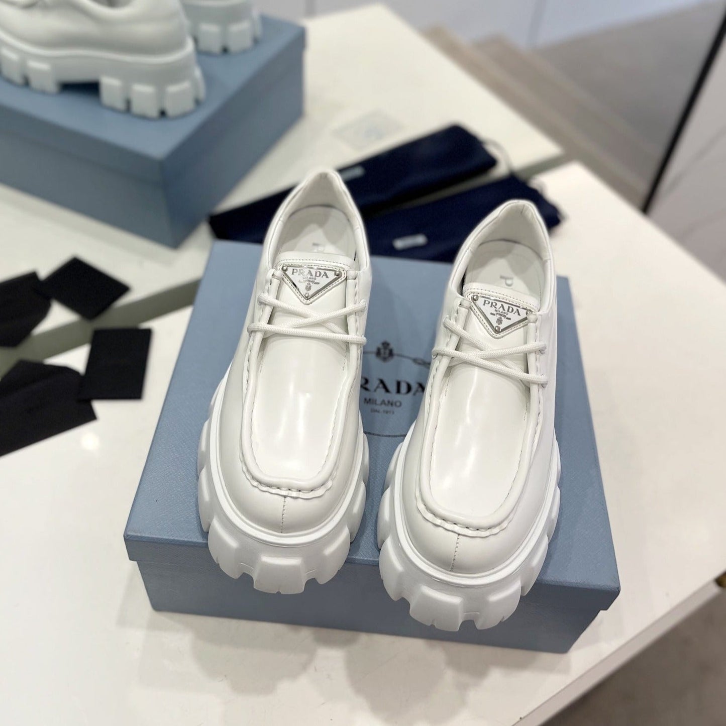 PRA MONOLITH LACE-UP LOAFERS WHITE CALFSKIN - 35