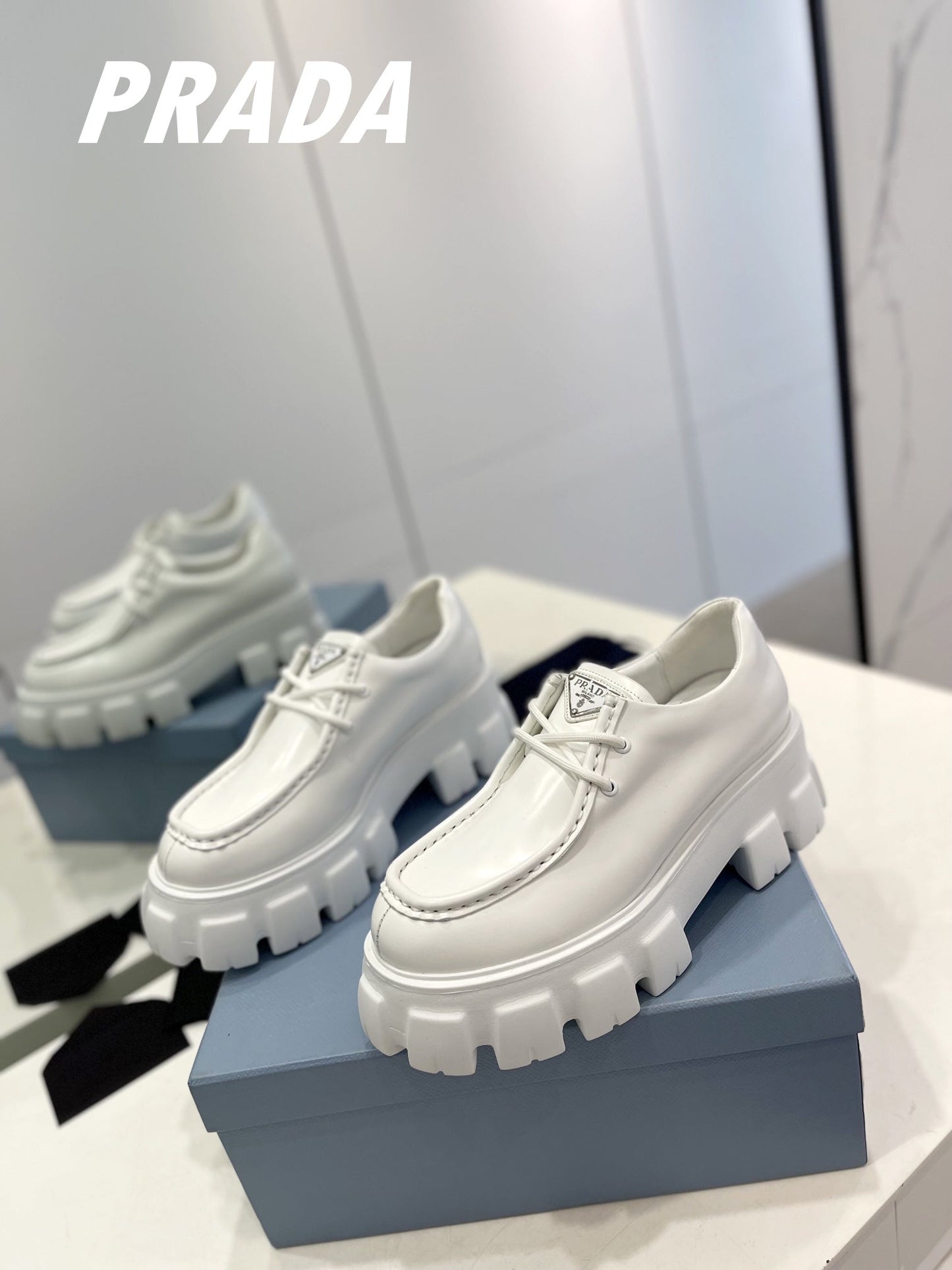 PRA MONOLITH LACE-UP LOAFERS WHITE CALFSKIN - 35
