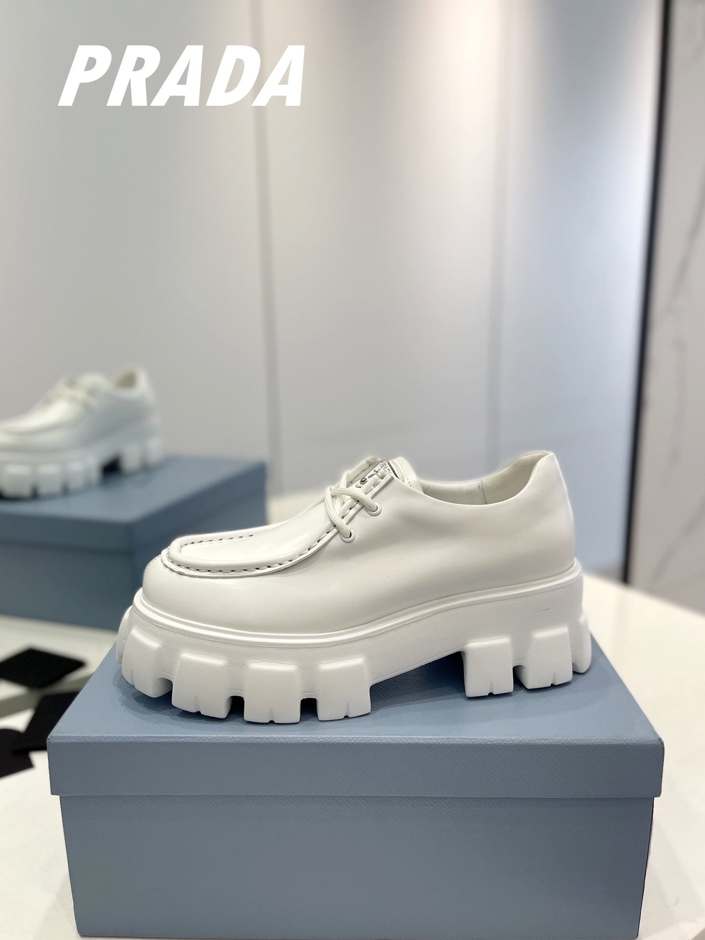 PRA MONOLITH LACE-UP LOAFERS WHITE CALFSKIN - 35