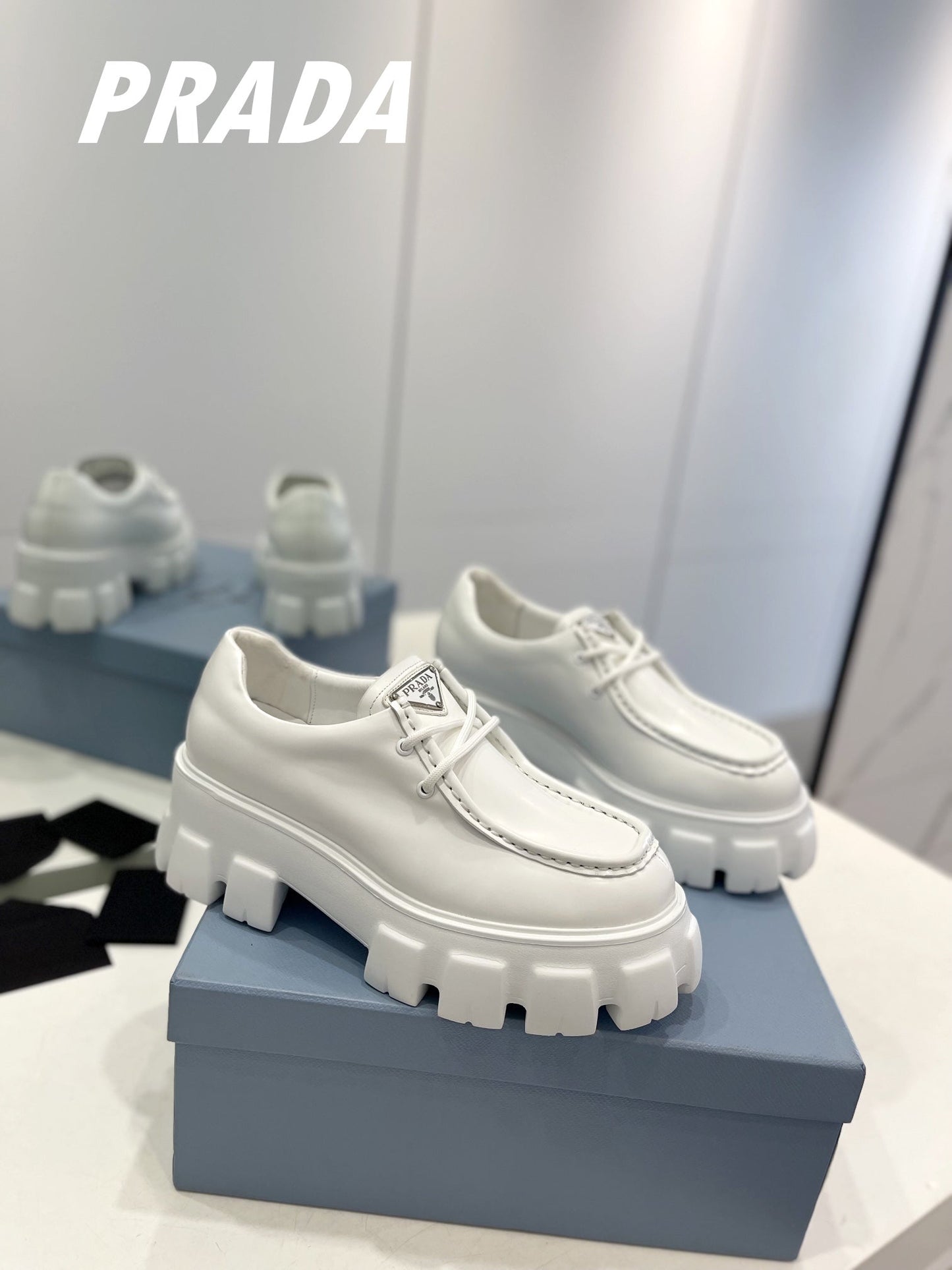 PRA MONOLITH LACE-UP LOAFERS WHITE CALFSKIN - 35