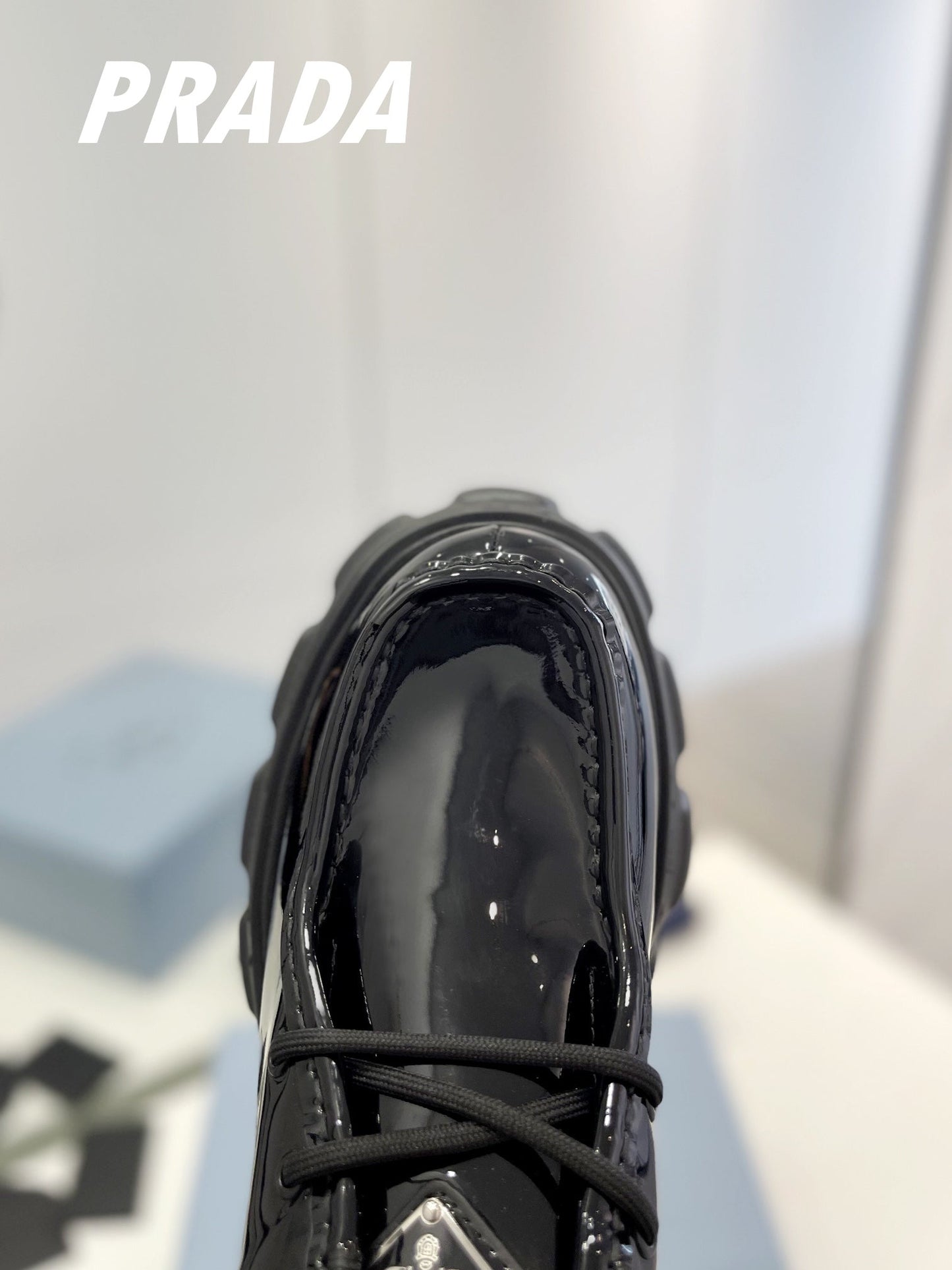 PRA MONOLITH LACE-UP LOAFERS GLOSSY BLACK CALFSKIN - 35