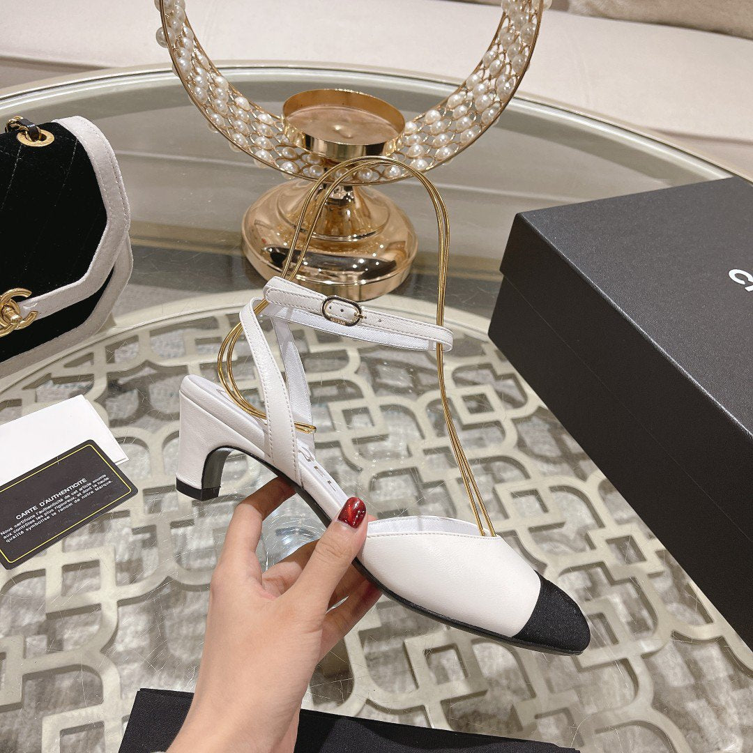 high slingbacks white black lambskin grosgrain - 35
