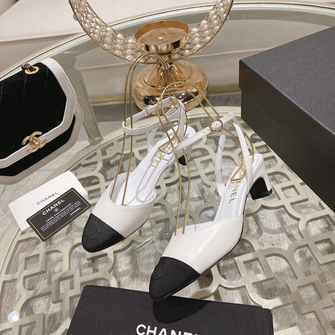 high slingbacks white black lambskin grosgrain - 35