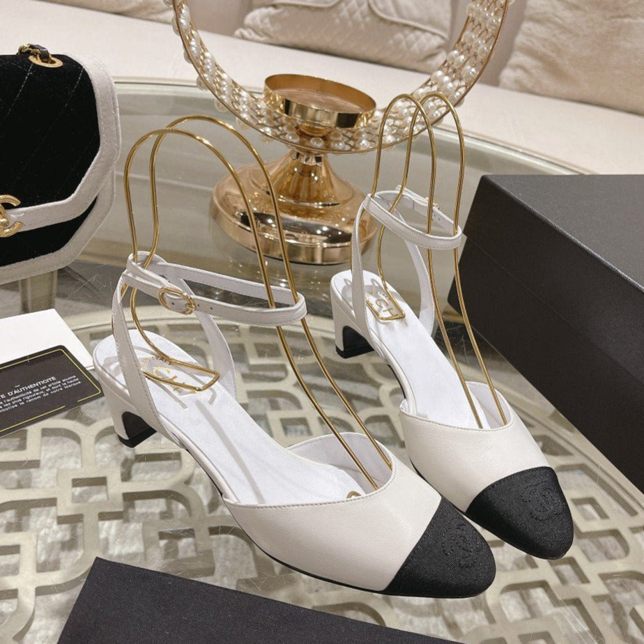 high slingbacks white black lambskin grosgrain - 35