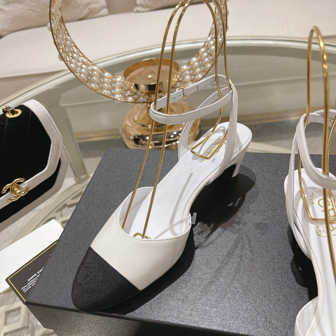 high slingbacks white black lambskin grosgrain - 35
