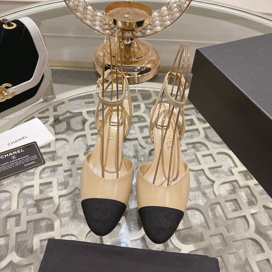 high slingbacks beige black lambskin grosgrain - 35
