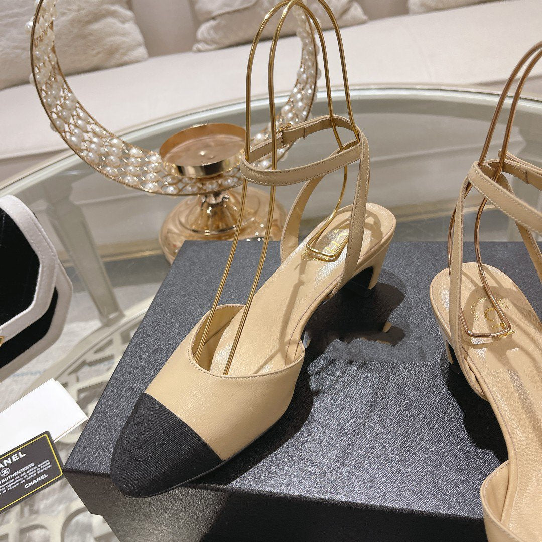 high slingbacks beige black lambskin grosgrain - 35