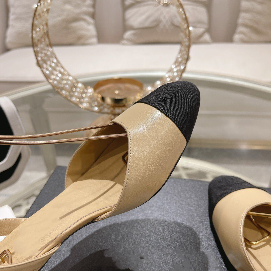 high slingbacks beige black lambskin grosgrain - 35