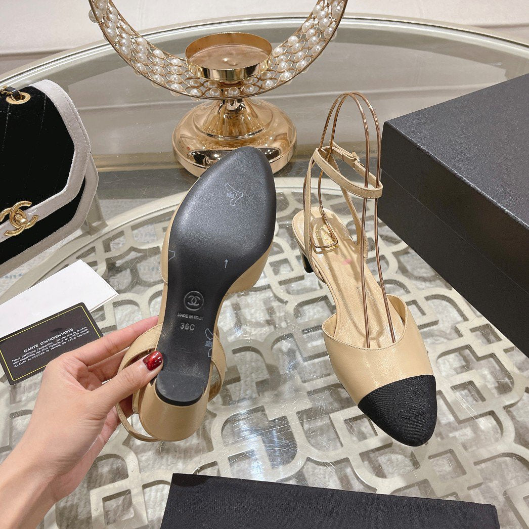 high slingbacks beige black lambskin grosgrain - 35
