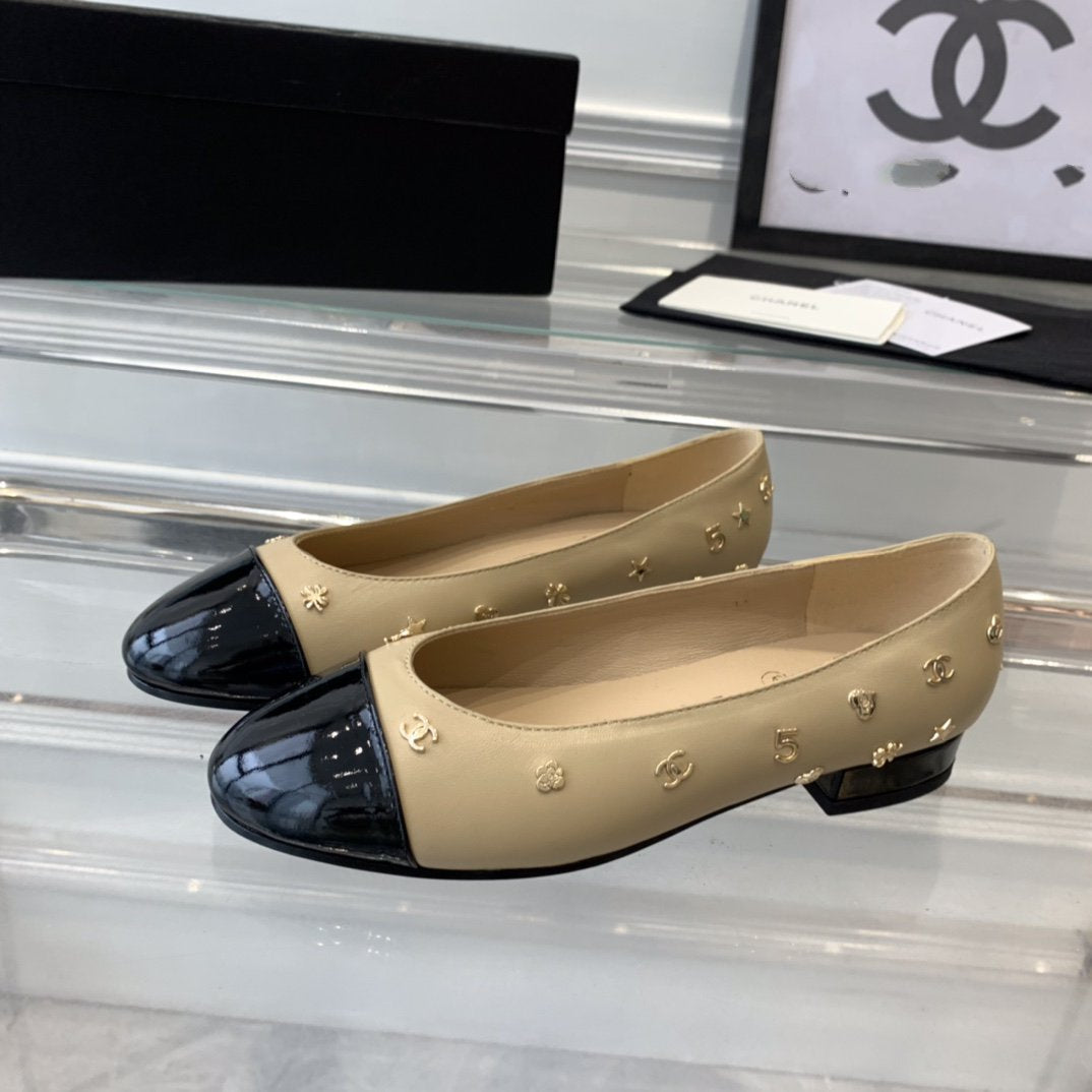 ballet flat beige black lamskin with multi logo - 35
