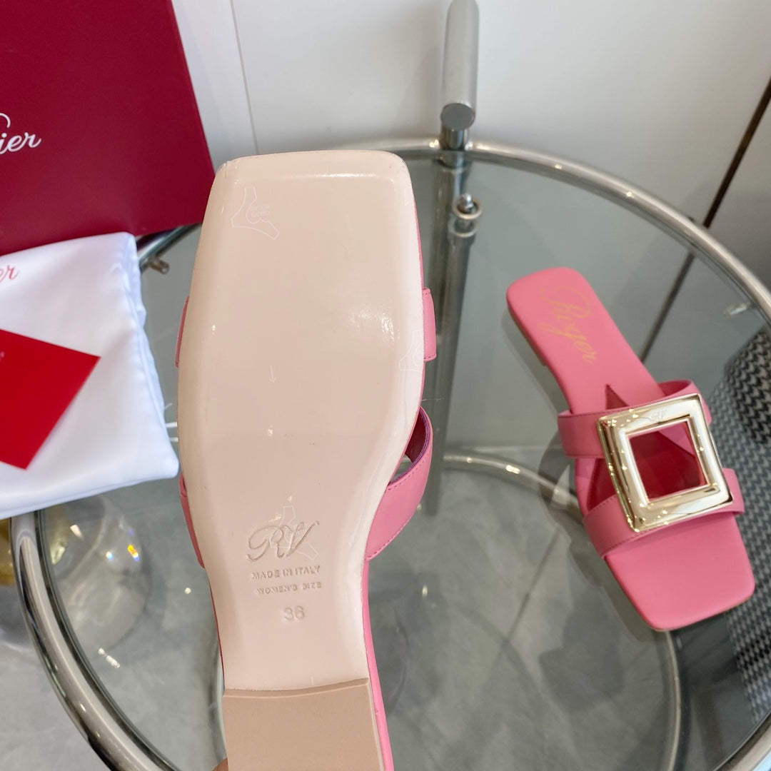 VIV' BY THE SEA LOVE METAL MULES IN PINK CALFSKIN GOLD BUCKLE - 34