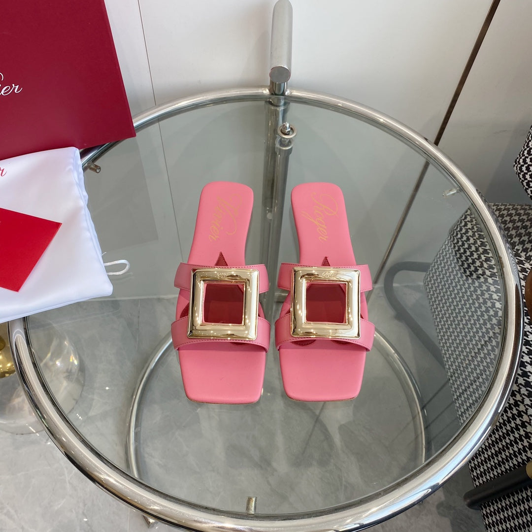 VIV' BY THE SEA LOVE METAL MULES IN PINK CALFSKIN GOLD BUCKLE - 34