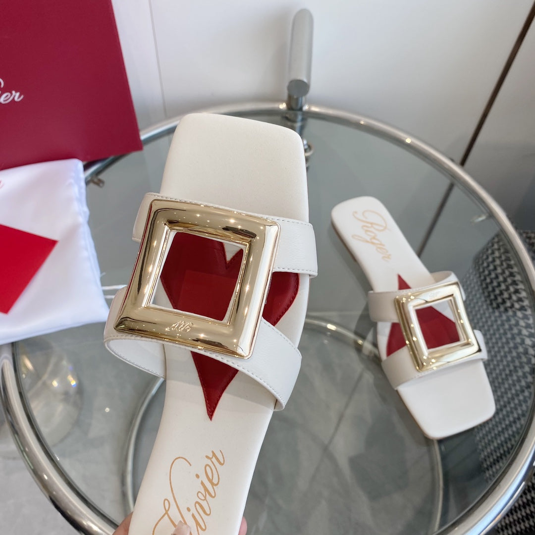 VIV' BY THE SEA LOVE METAL MULES IN WHITE CALFSKIN GOLD BUCKLE - 34