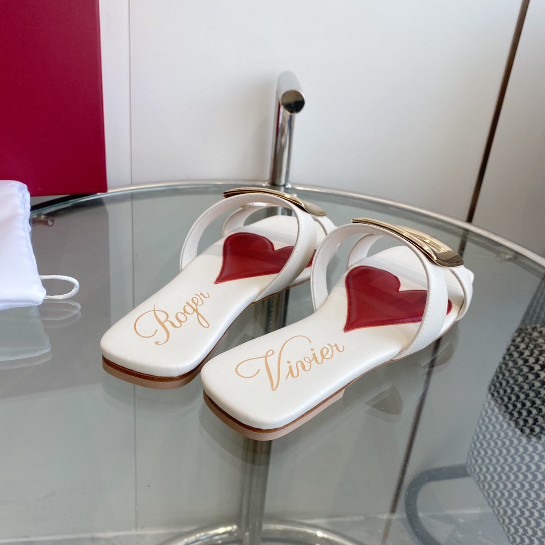 VIV' BY THE SEA LOVE METAL MULES IN WHITE CALFSKIN GOLD BUCKLE - 34