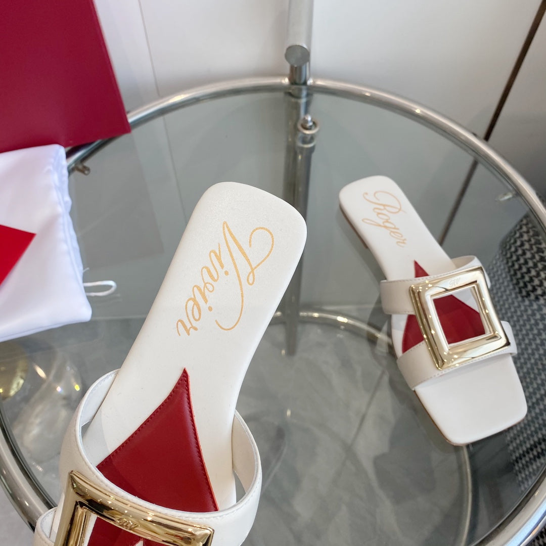 VIV' BY THE SEA LOVE METAL MULES IN WHITE CALFSKIN GOLD BUCKLE - 34