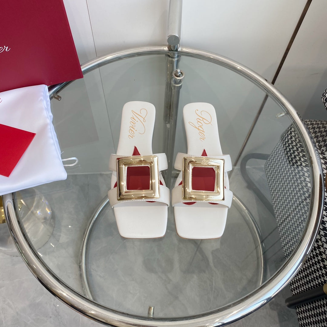 VIV' BY THE SEA LOVE METAL MULES IN WHITE CALFSKIN GOLD BUCKLE - 34