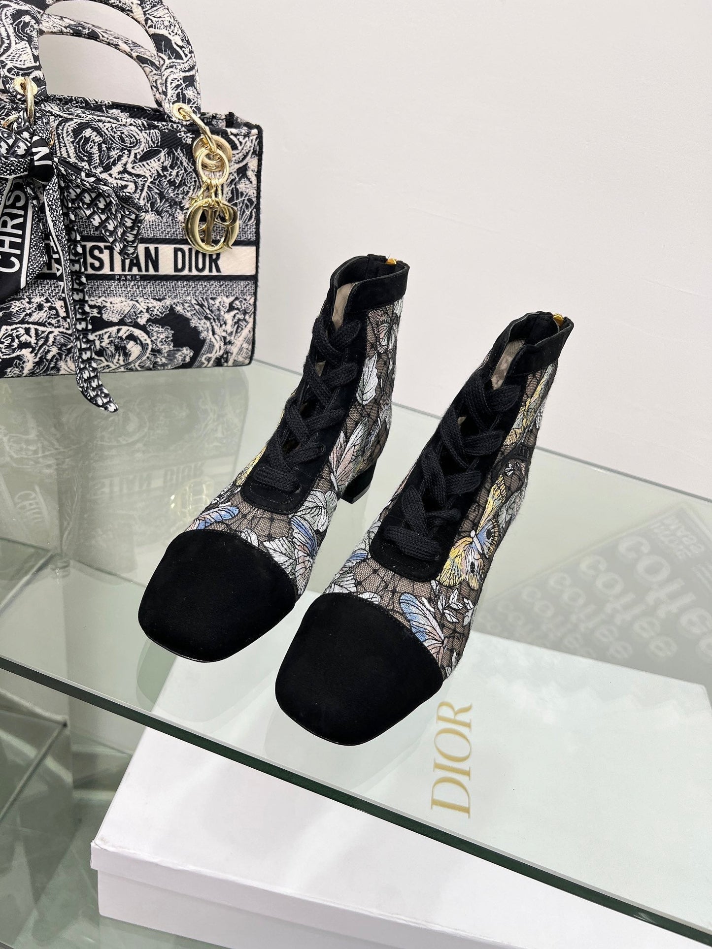 DIOR 25S NAUGHTILY-D ANKLE BOOTS 35 MM IN BLACK MESH TULLE AND SUEDE STYLE 3 - 34