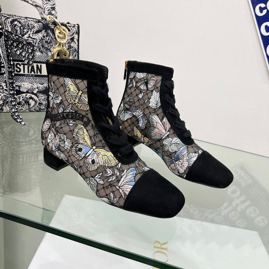 DIOR 25S NAUGHTILY-D ANKLE BOOTS 35 MM IN BLACK MESH TULLE AND SUEDE STYLE 3 - 34