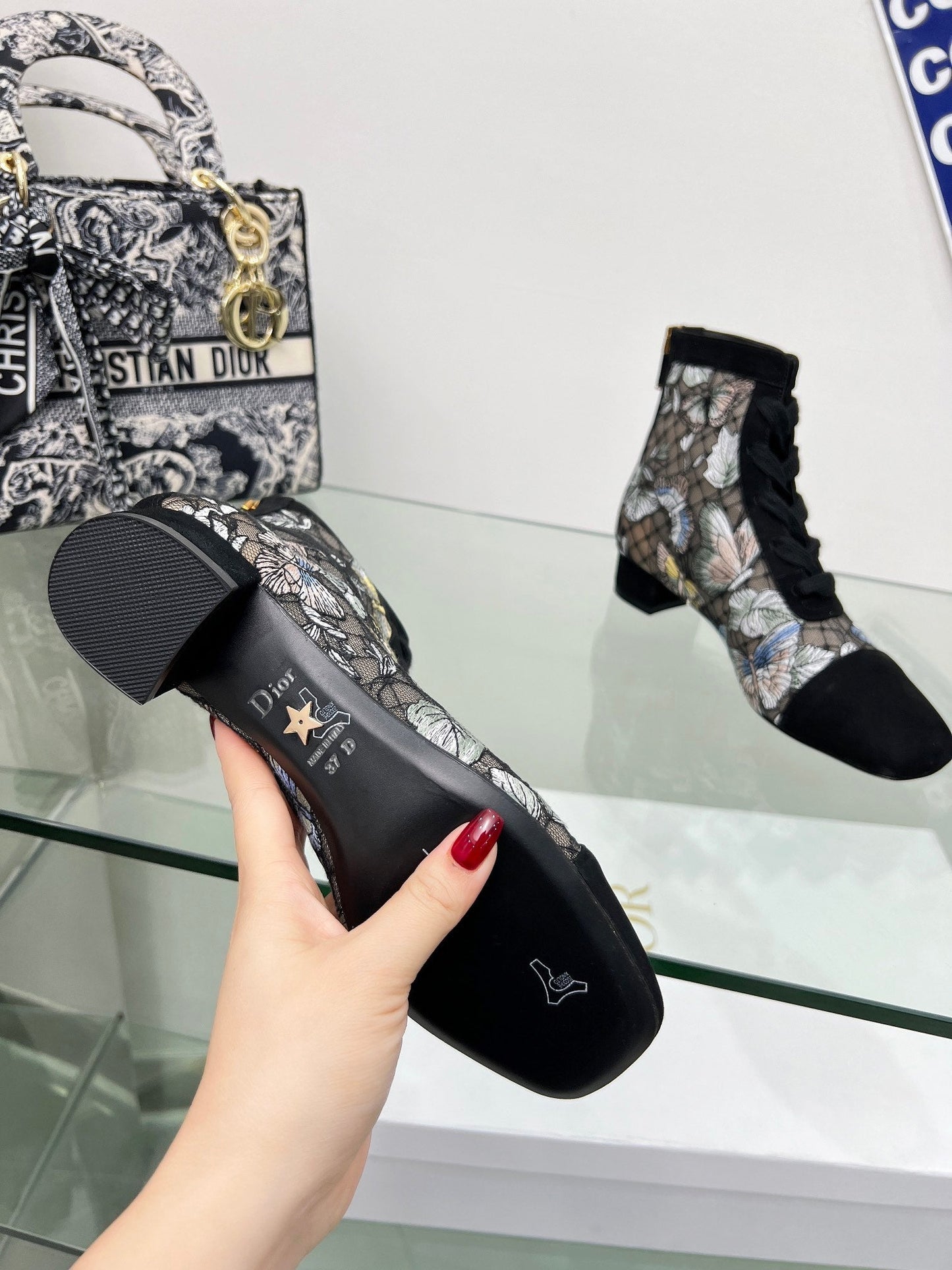DIOR 25S NAUGHTILY-D ANKLE BOOTS 35 MM IN BLACK MESH TULLE AND SUEDE STYLE 3 - 34