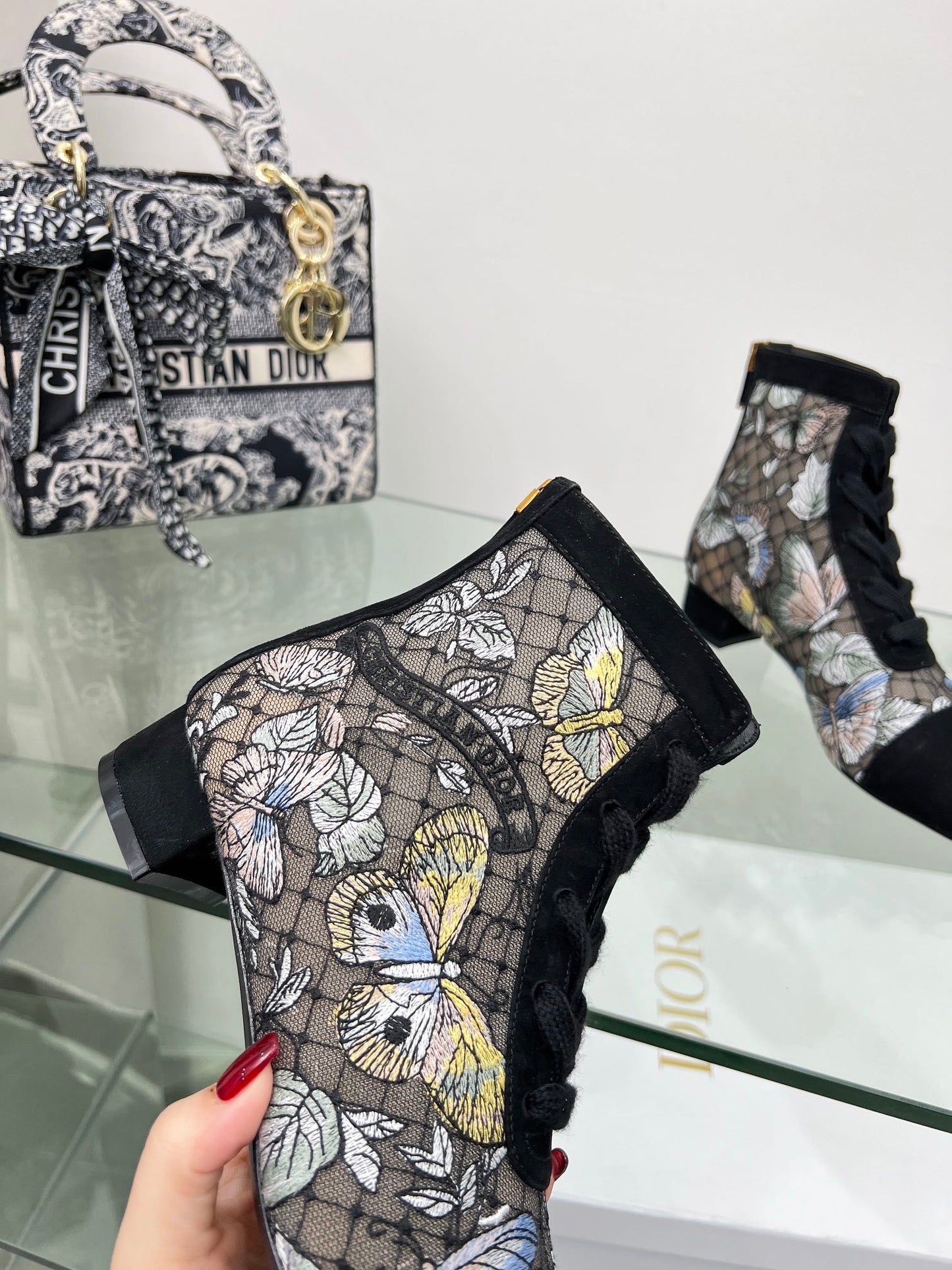 DIOR 25S NAUGHTILY-D ANKLE BOOTS 35 MM IN BLACK MESH TULLE AND SUEDE STYLE 3 - 34