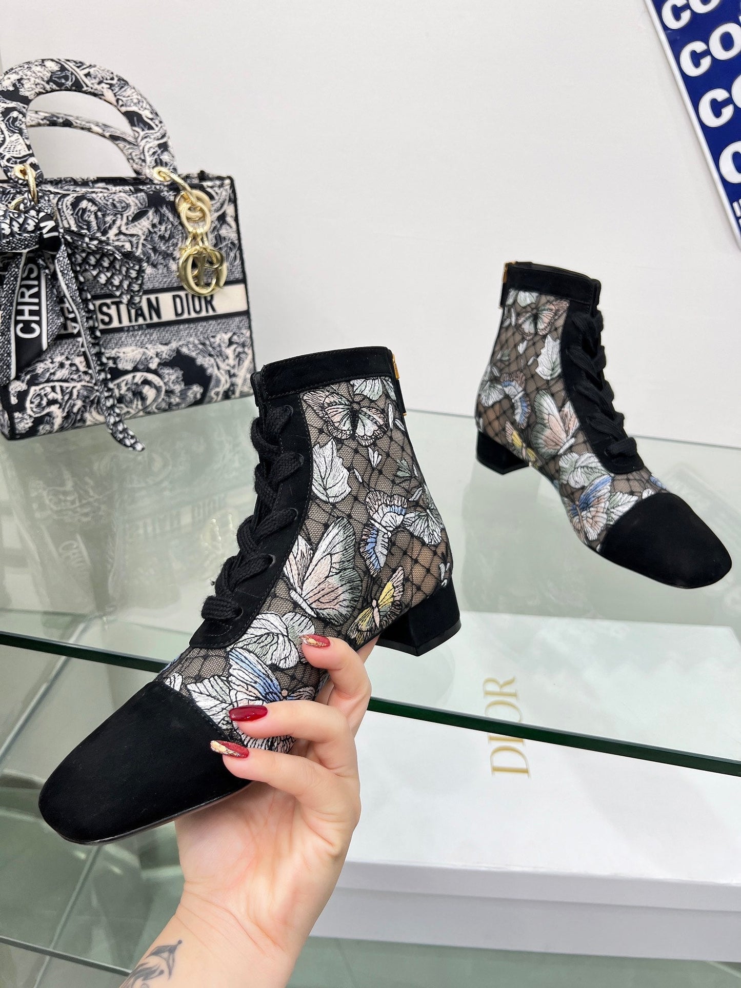 DIOR 25S NAUGHTILY-D ANKLE BOOTS 35 MM IN BLACK MESH TULLE AND SUEDE STYLE 3 - 34