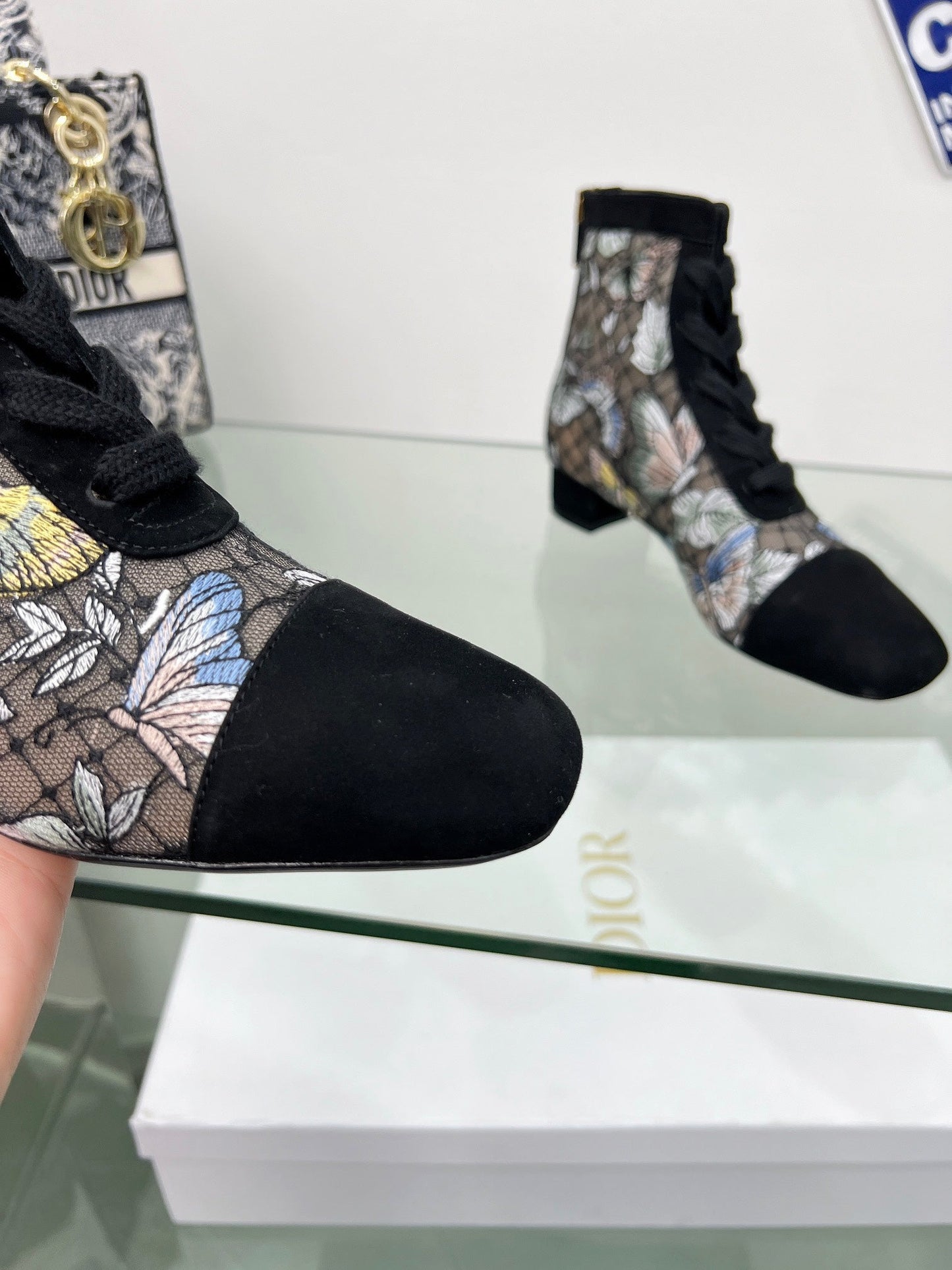 DIOR 25S NAUGHTILY-D ANKLE BOOTS 35 MM IN BLACK MESH TULLE AND SUEDE STYLE 3 - 34